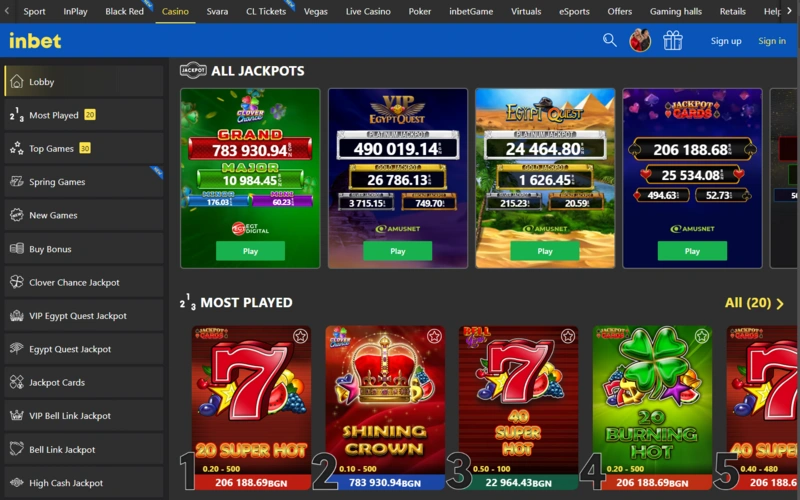 inbet casino page